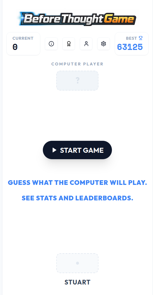 Before Thought Game start screen